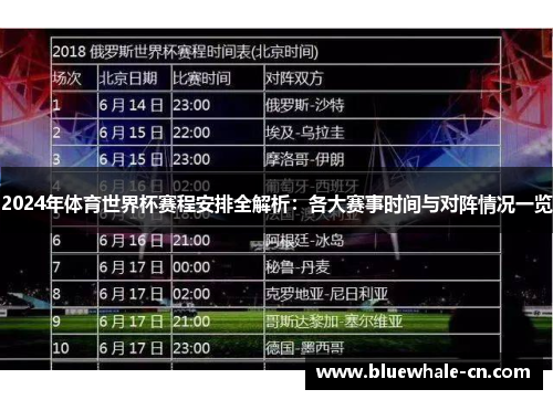 2024年体育世界杯赛程安排全解析：各大赛事时间与对阵情况一览